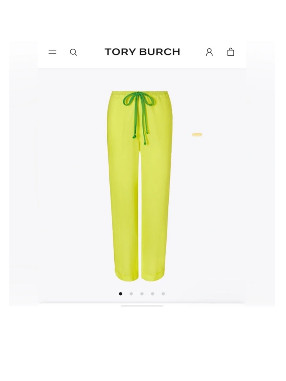 $328 Tory Burch Neon Lime Drawstring Wide-Leg Pants
